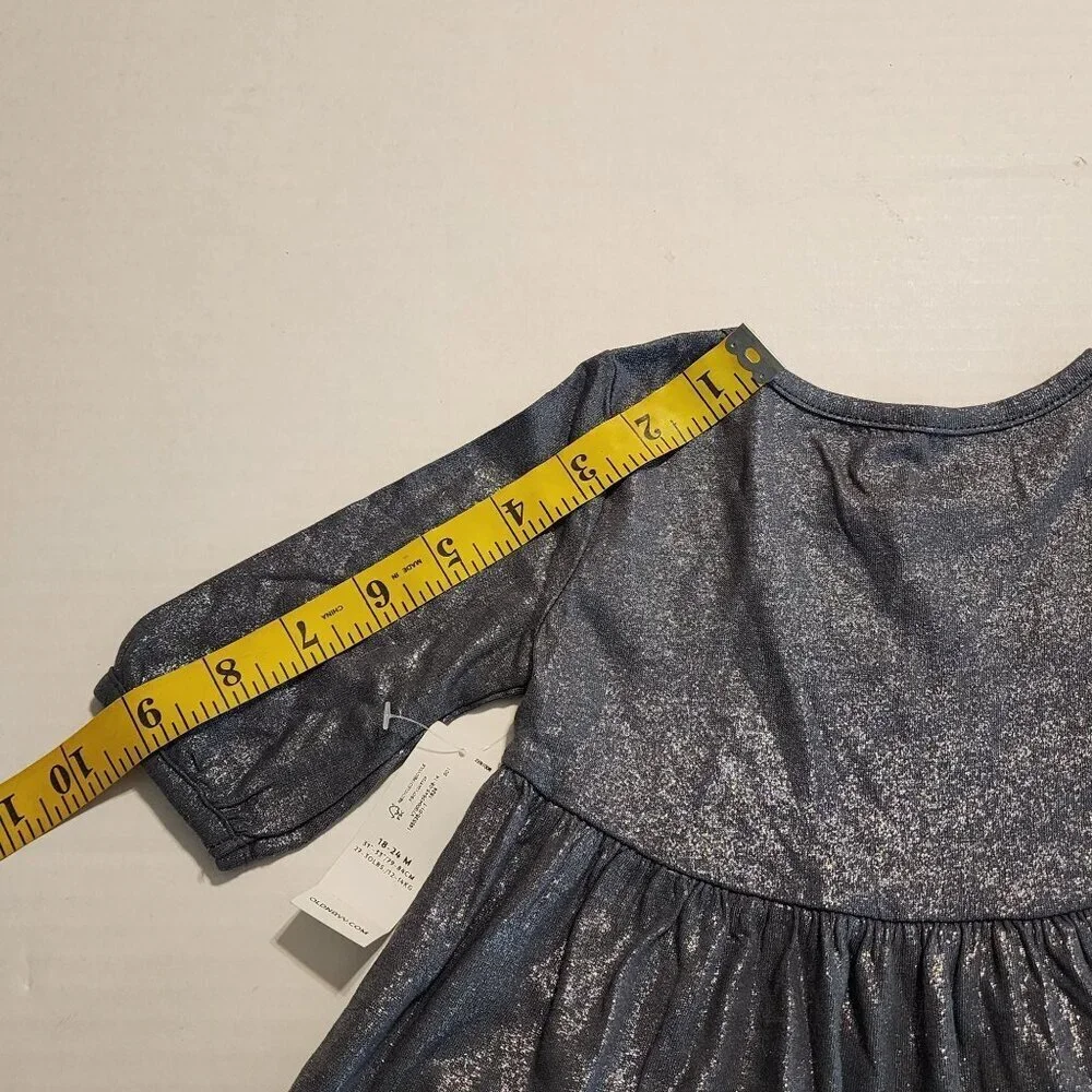 Old Navy Metallic Silver Baby Girls Dress 12-18M 100% Cotton Tiered Design